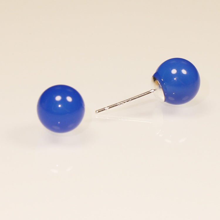 Natural Agate Stud Earrings Simple Round Bead Earrings