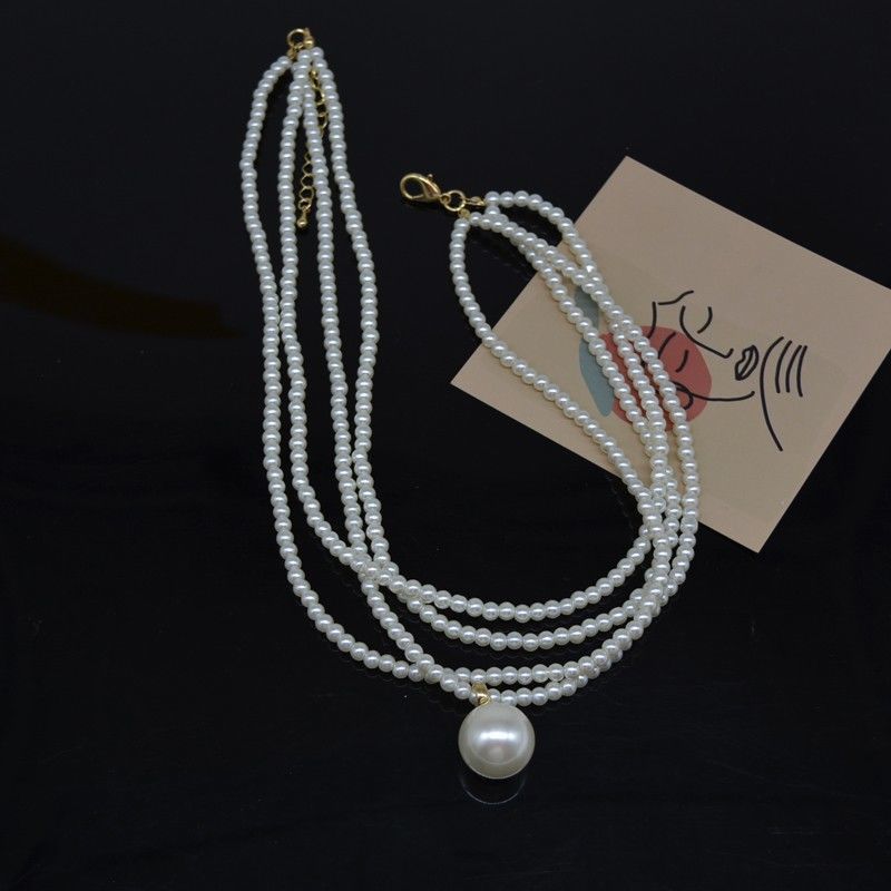 Fashion Link Chain Necklace With Big 4mm Imitation Pearl Pendant