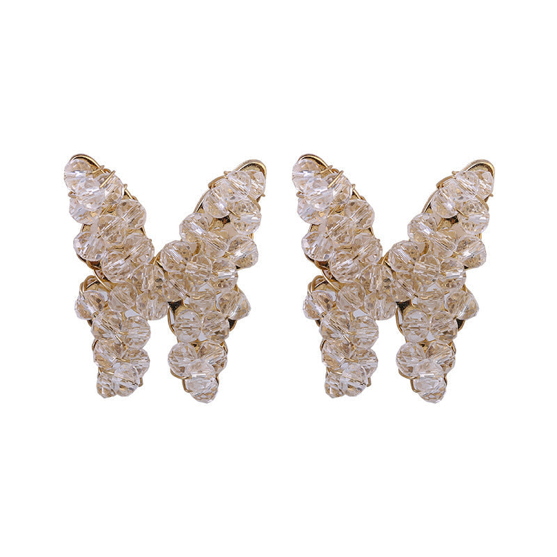Crystal Bead Butterfly Stud Earrings
