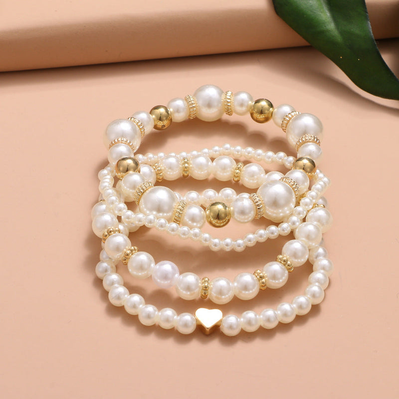 Imitation Pearl White Beaded Bracelet Set