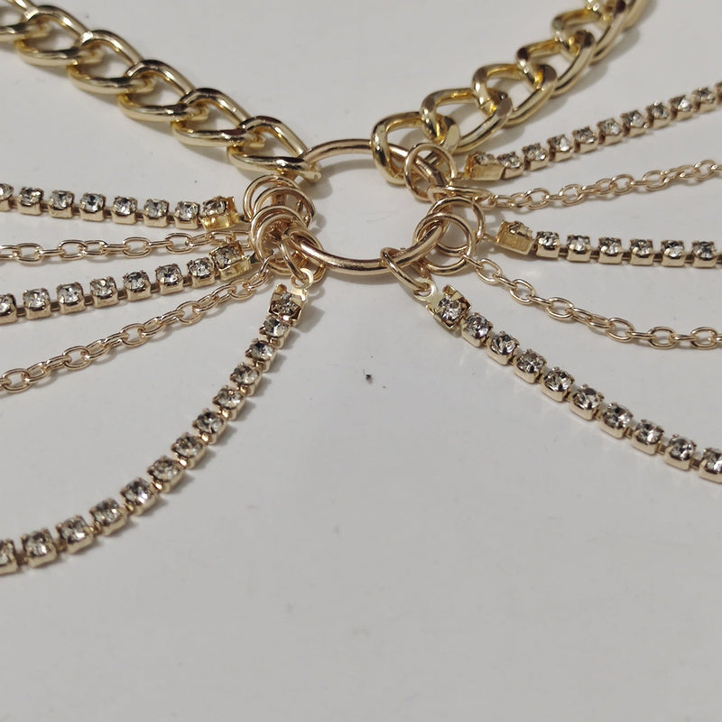 Fashion Metal Rhinestone Waist Chain Tassel Multi-layer Waist Chain