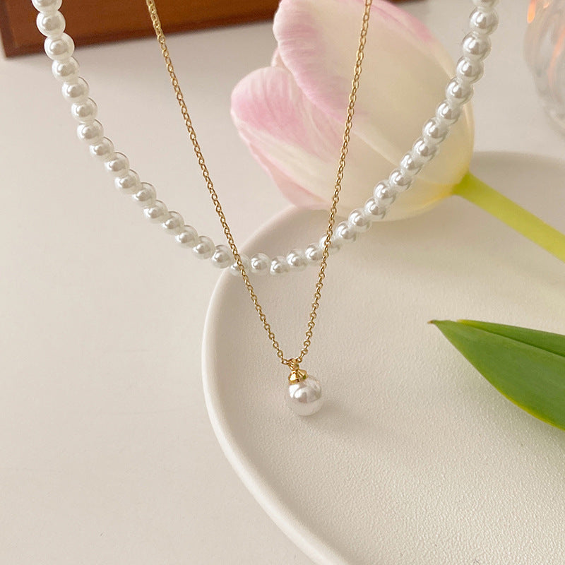 Double Layer Wearing Pearl Necklace Female