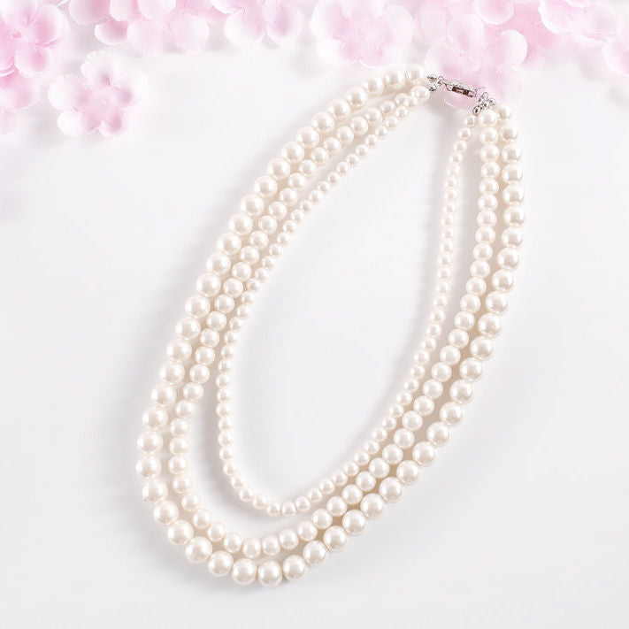 Multi Layer Nature Round Pearl Beaded Necklace Banquet Party Jewelry