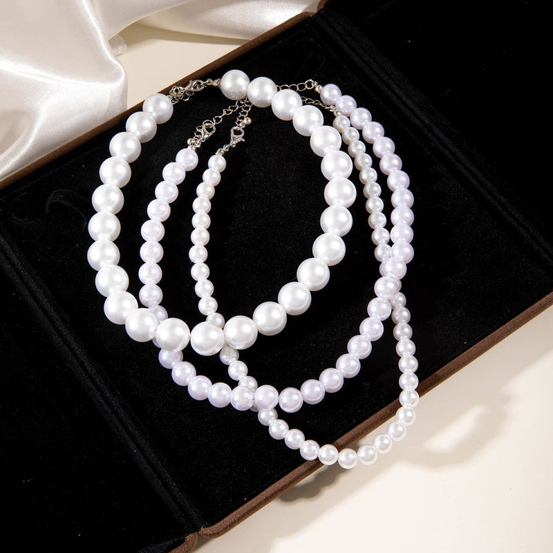 Elegant Synthetic Pearl Triple Multi Layer Choker Three Layer Pearl Necklaces