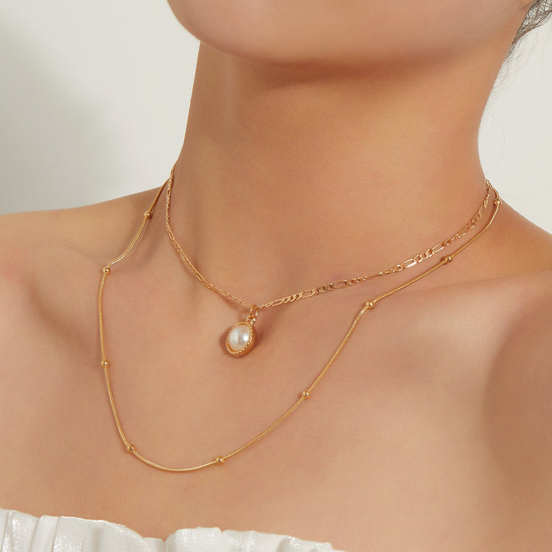 Layered Necklace Pearl Pendant