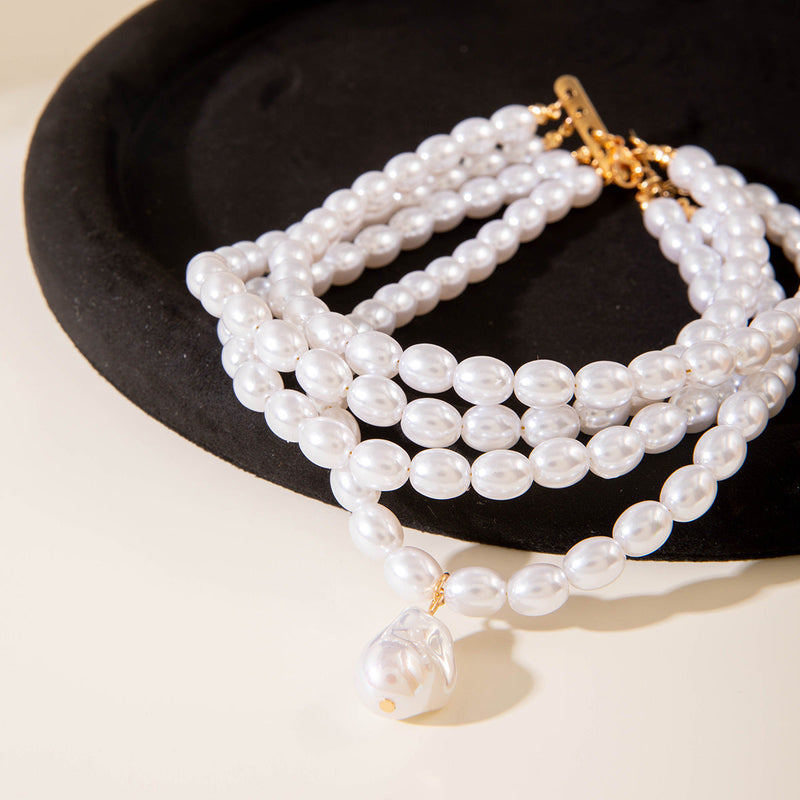 Multilayer Necklace Simple Pearl Choker Elegance Bridal Wedding Jewelry