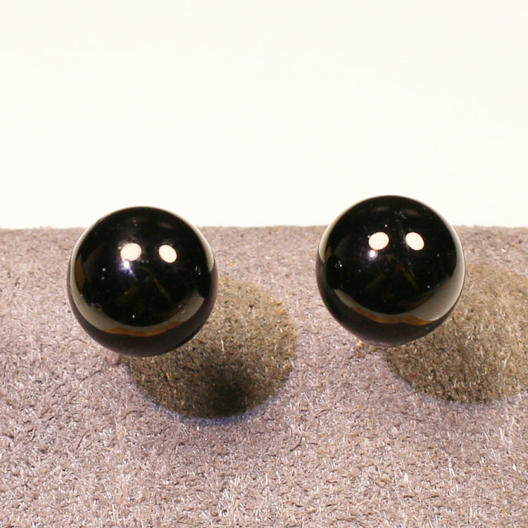 Natural Agate Stud Earrings Simple Round Bead Earrings