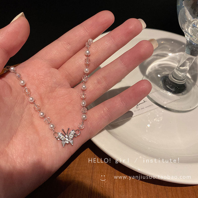 Pearl Butterfly Charm Necklaces