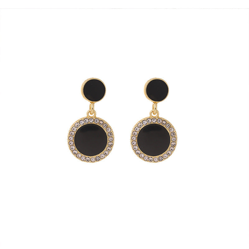 Black Round Rhinestone Earrings