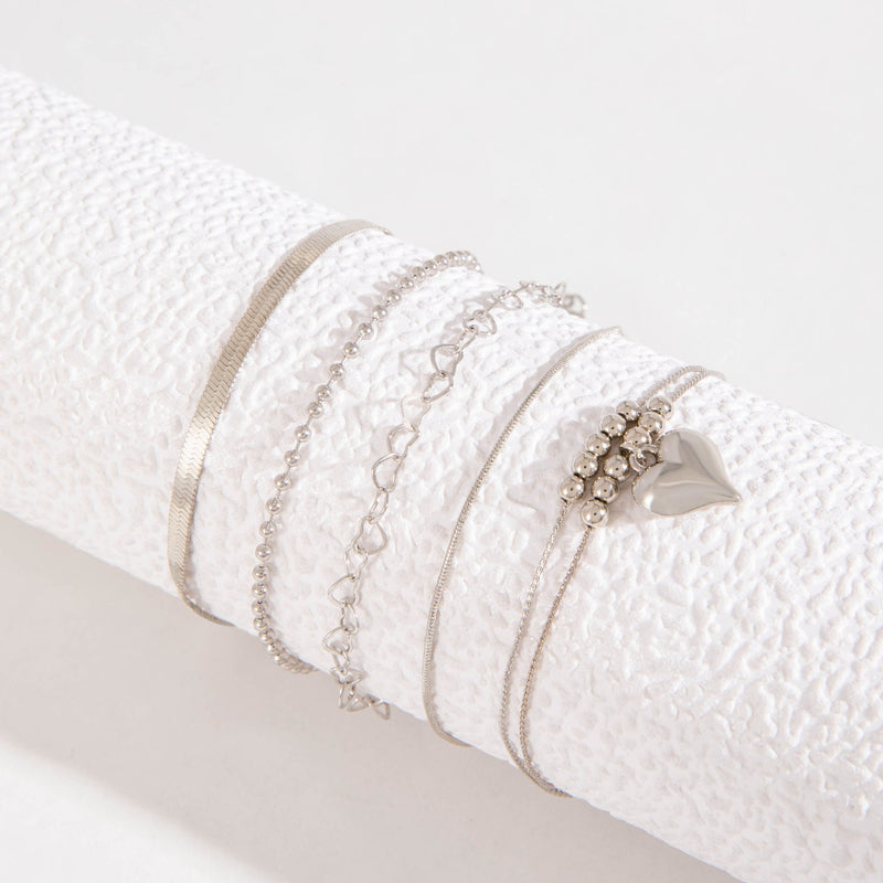 Heart Love Beaded Punk Chain Anklet Set