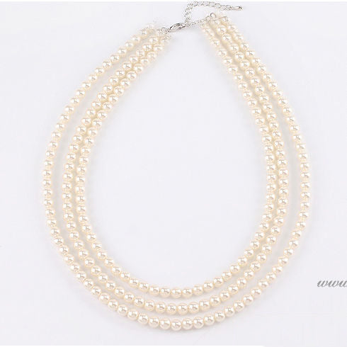 White Pearl Layered Necklace Multi Strand Beaded Pearl Necklace