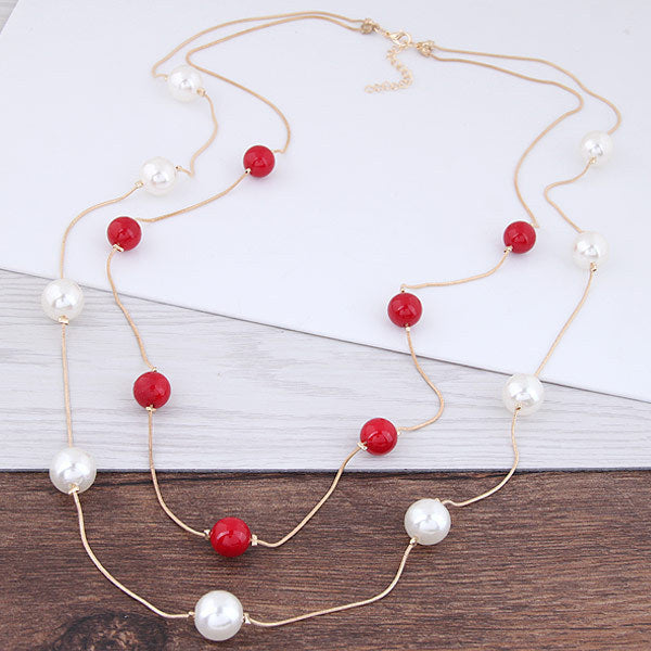 Double Beads Neck Chain Pearl Choker Necklace