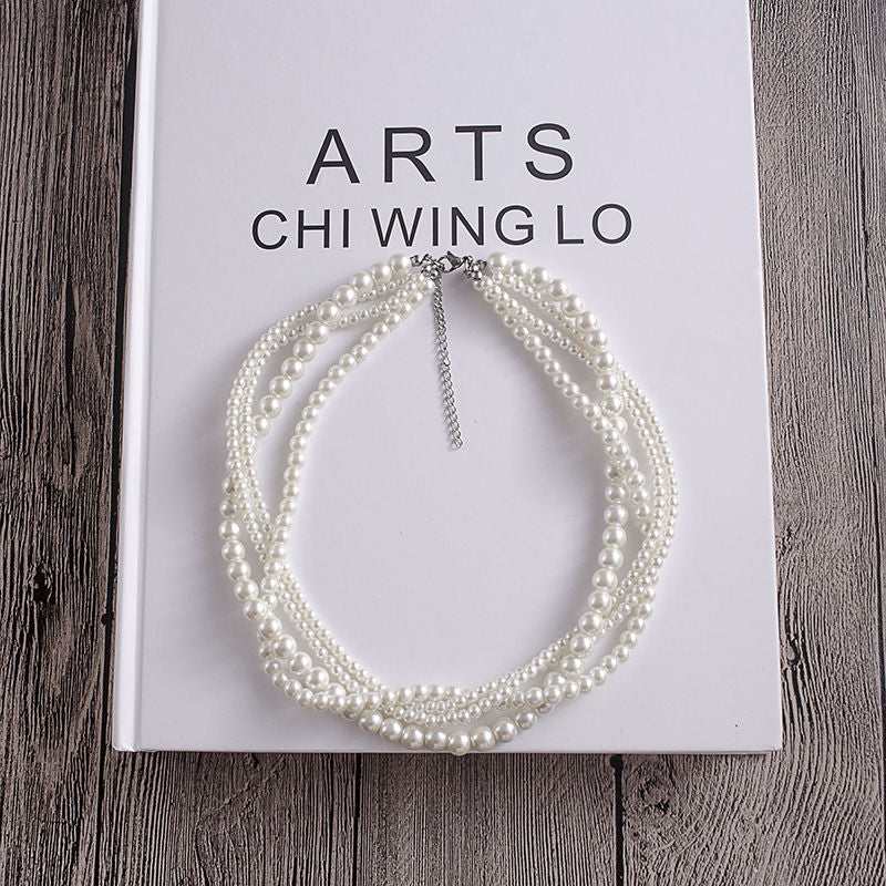 Multilayer Simulated Pearl Choker Necklace for Women