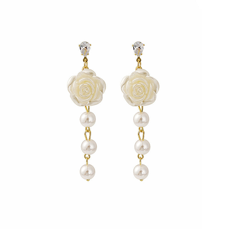 Pearl Rose Flower Earrings