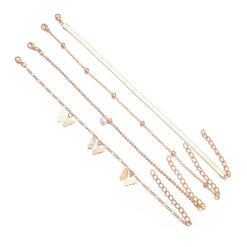 Women Butterfly Tassel Multilayer Foot Chain