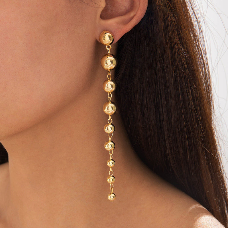 Metallic Beads Long Drop Earrings