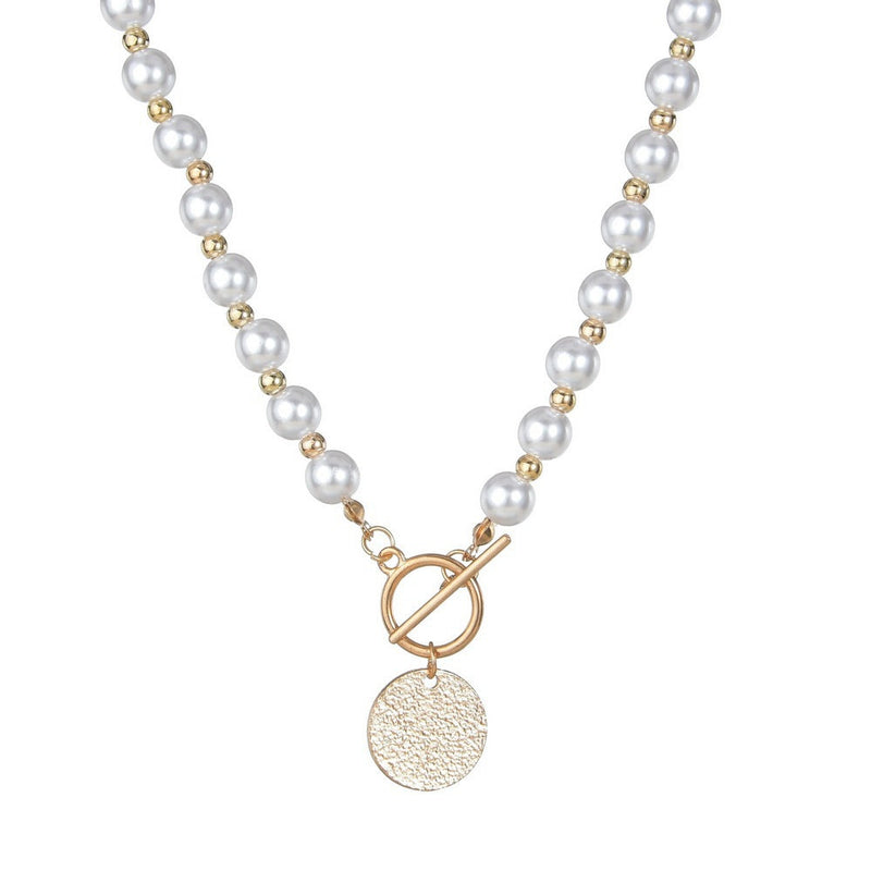Pearl Necklace Beaded Coin Pendant Women