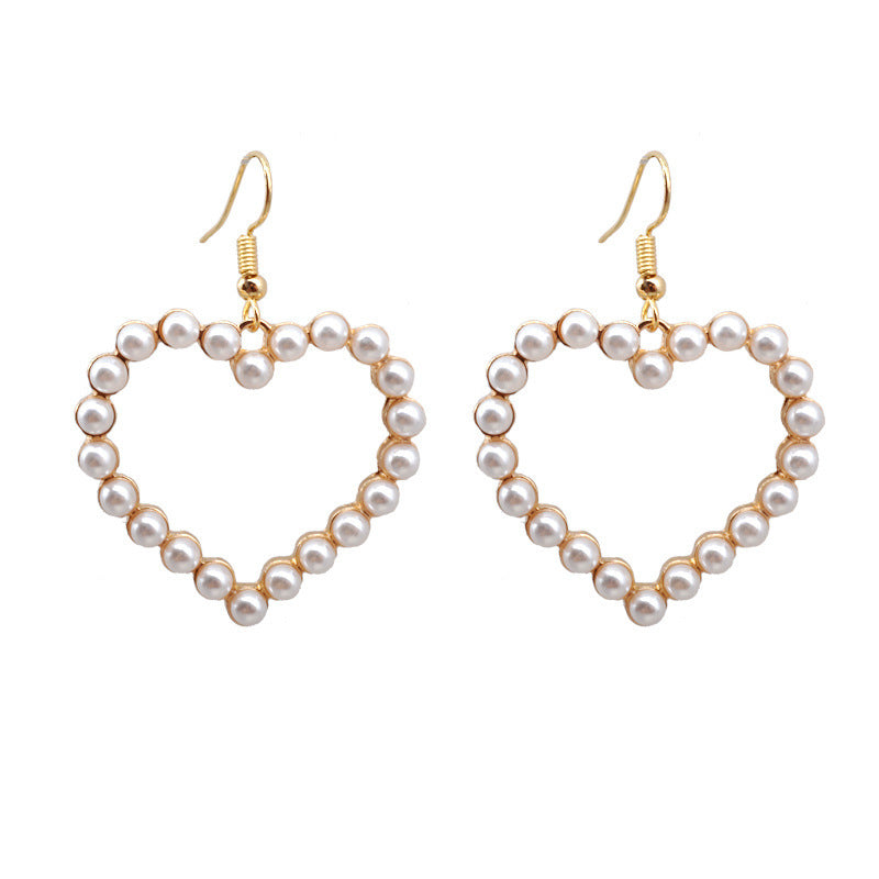 Geometric Pearl Heart Shape Earrings