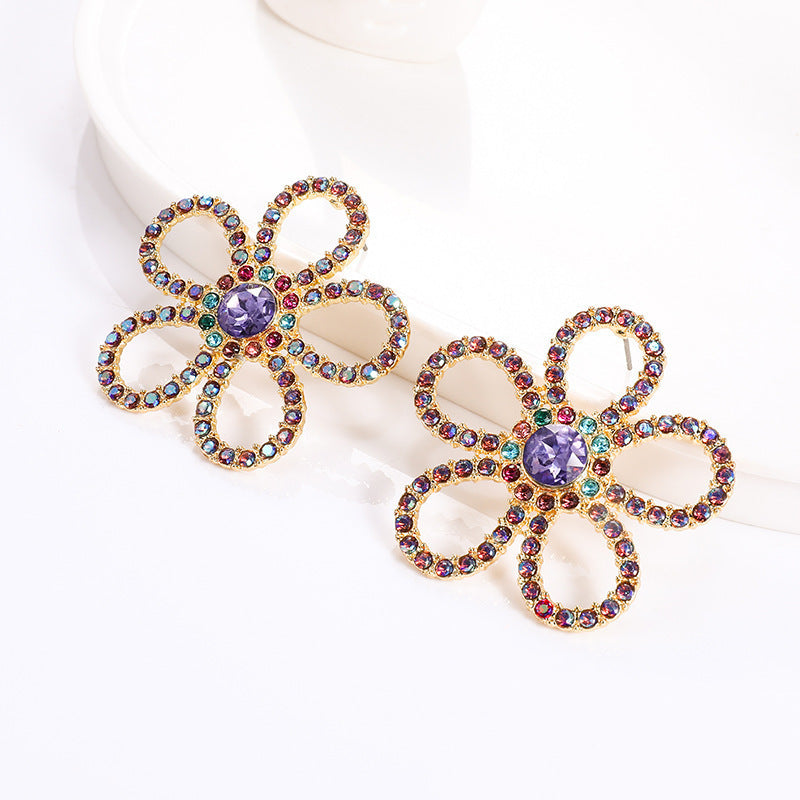 Colorful Rhinestone Crystal Flower Earrings