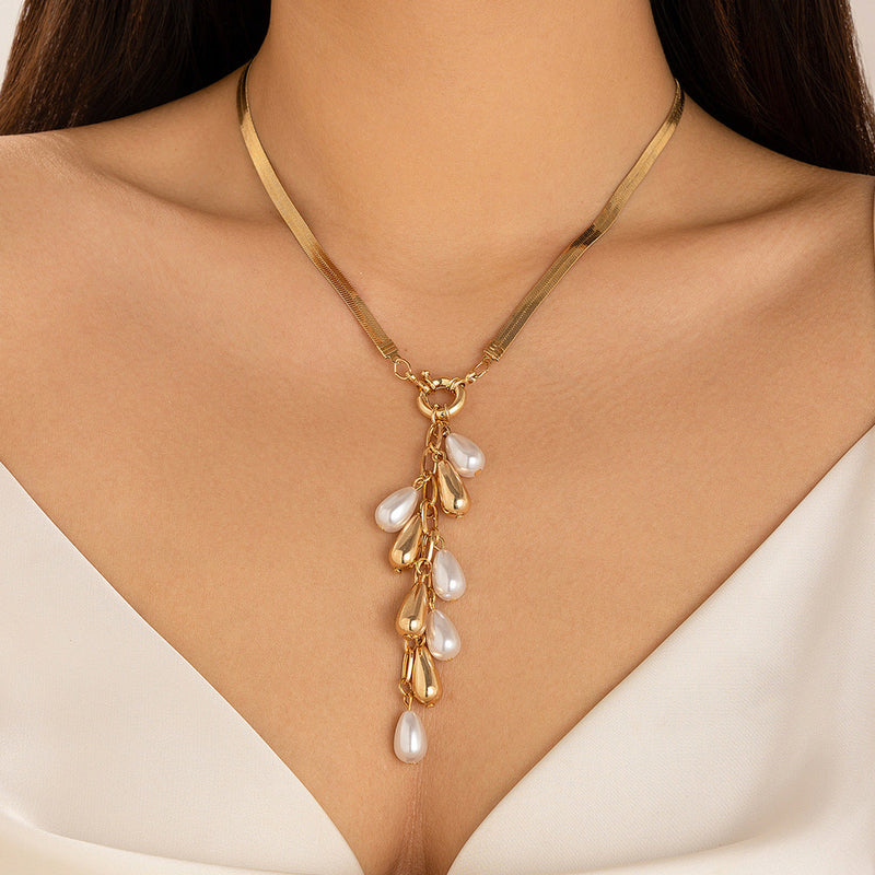 Snake Chain Necklace Retro Pearl Tassel