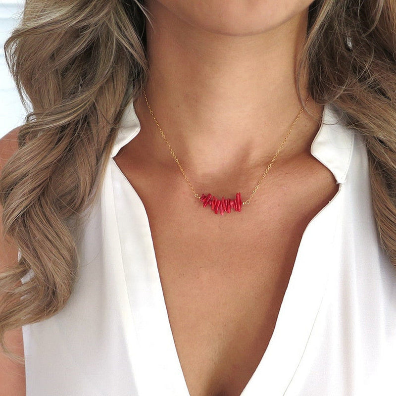 Red Coral Stone Lucky Necklace