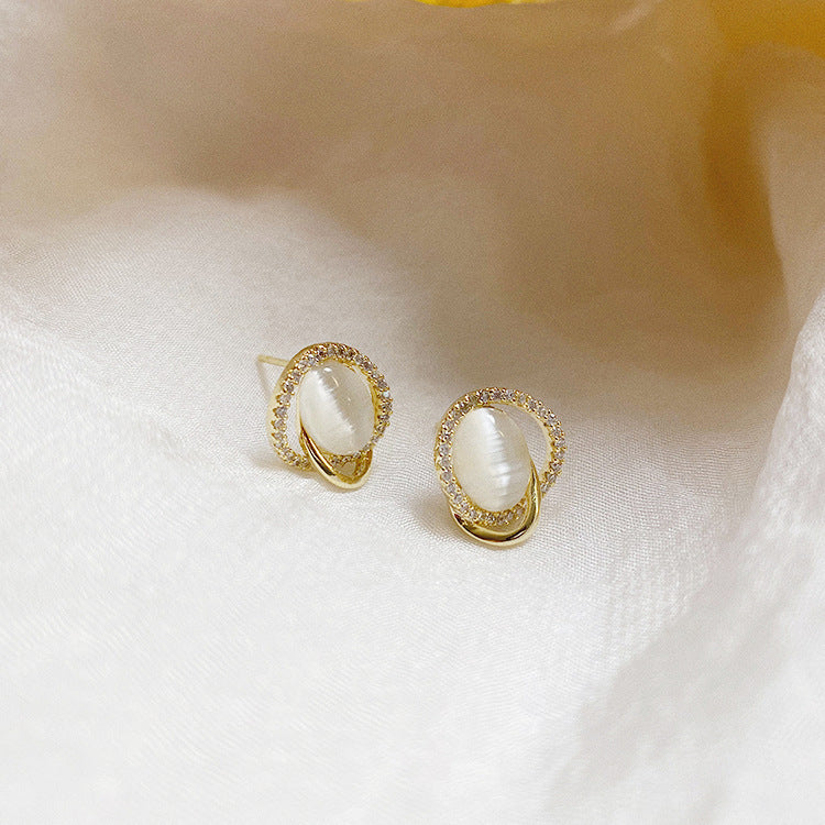 Crystal Round Opal Stud Earrings