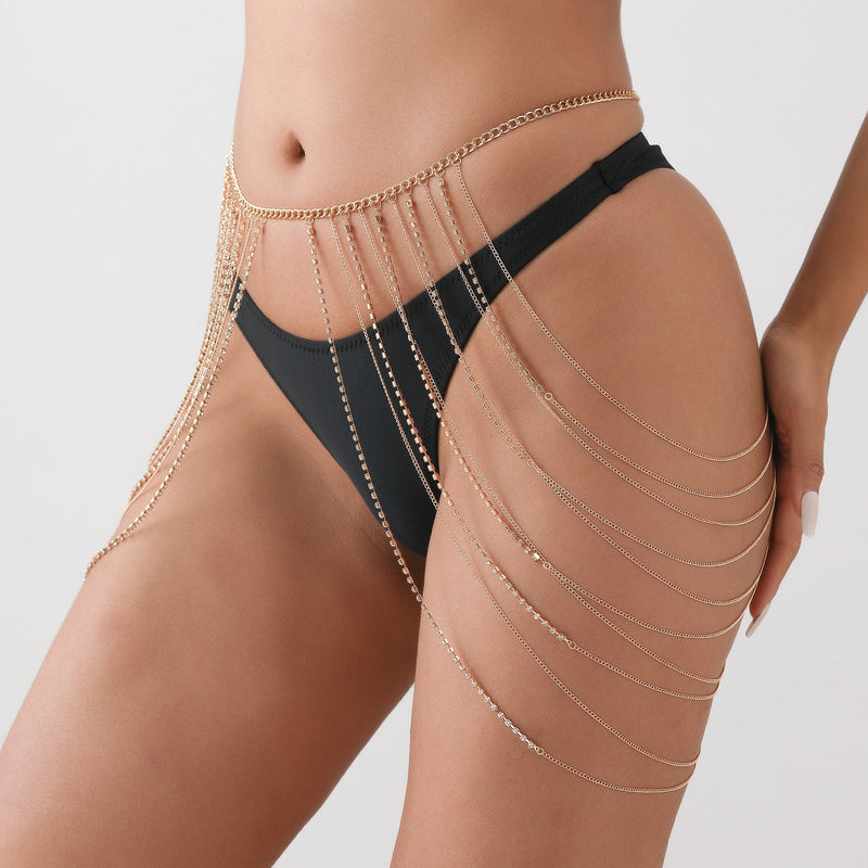 Shiny Rhinestone Multi-Layer Body Waist Chain Round Panties Jewelry