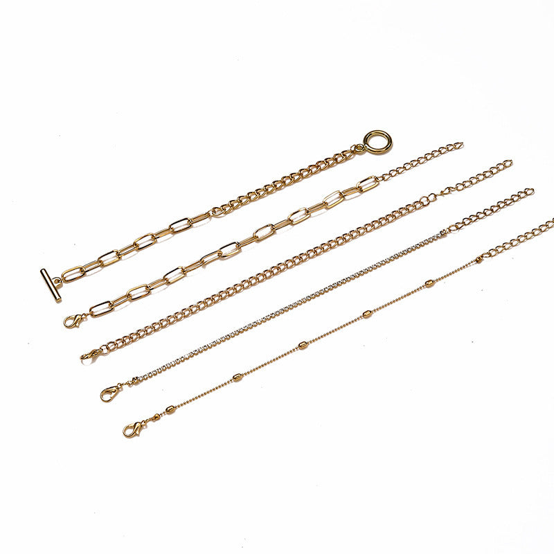 Simple Geometric Rhinestone Chain Bracelet Set