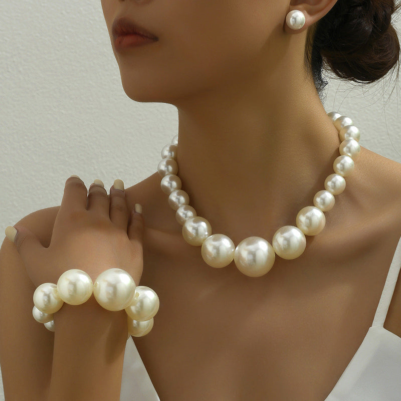 Big Large White Pearl Women Wedding Party Women Bridal Pearl Jewelry Set