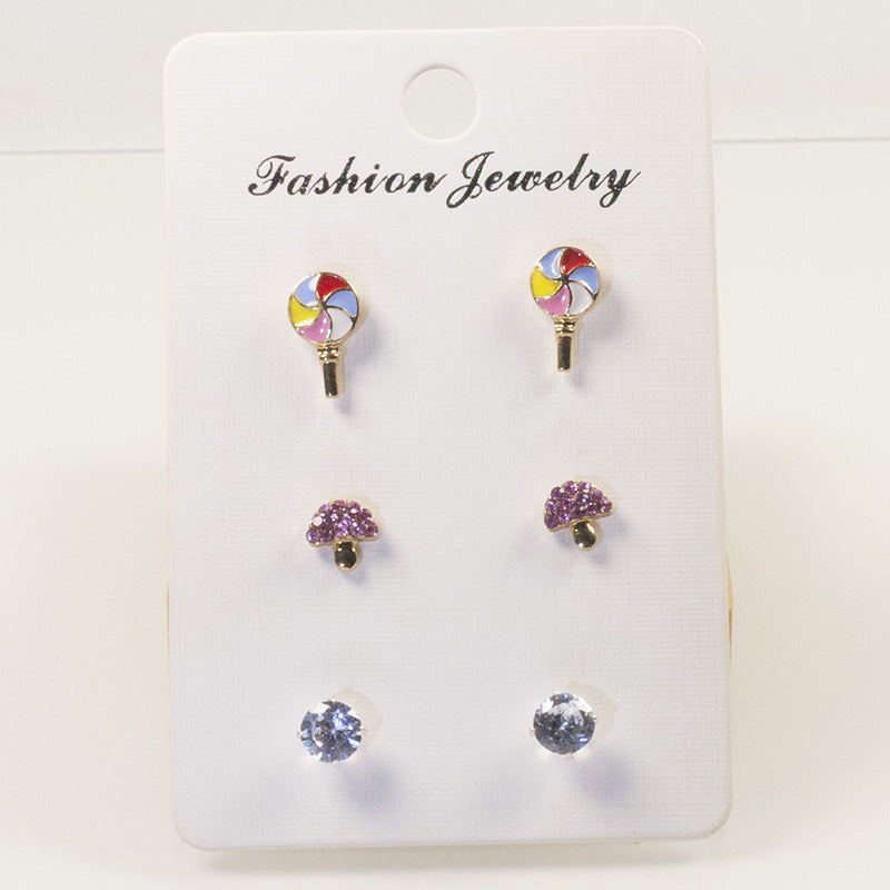 Lollipop Mushroom Stud Earrings Set