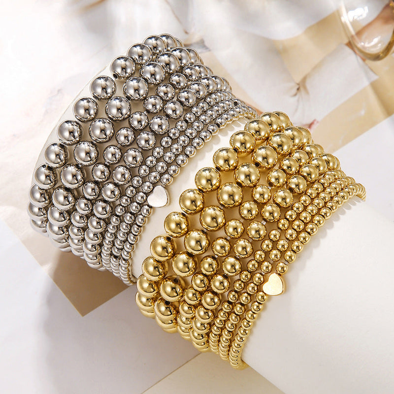 Metallic Bead Stretch Bracelet Set