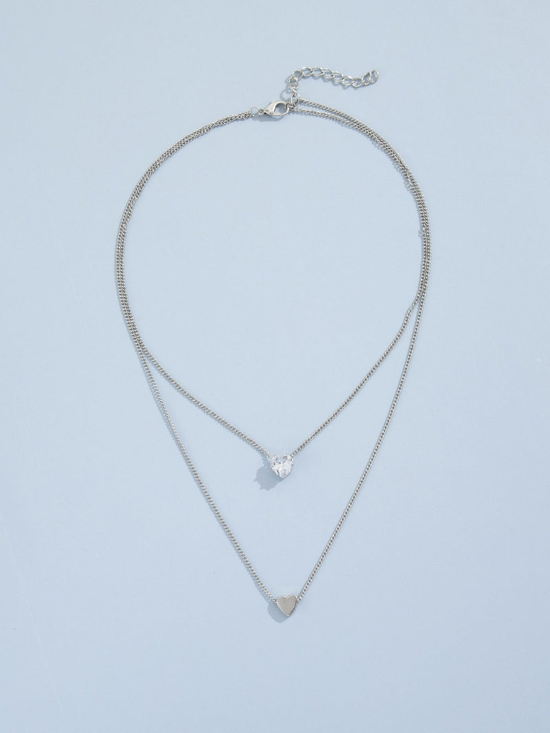 Pearl Heart Pendant Necklace Chain Choker Double Layer