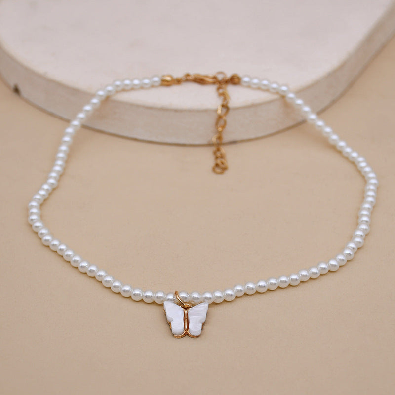 Opal Necklace butterfly Pendant Fashion Pearl Necklace