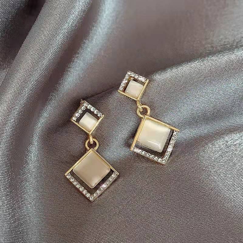 Geometric Opal Square Stud Earrings