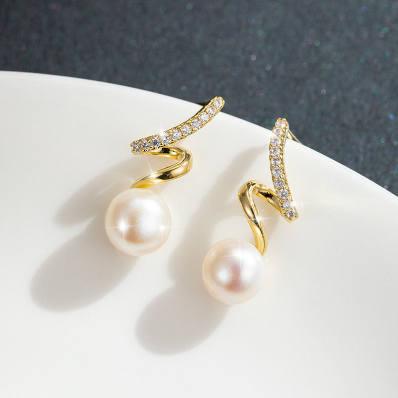 Twisted Rhinestone Pearl Earrings