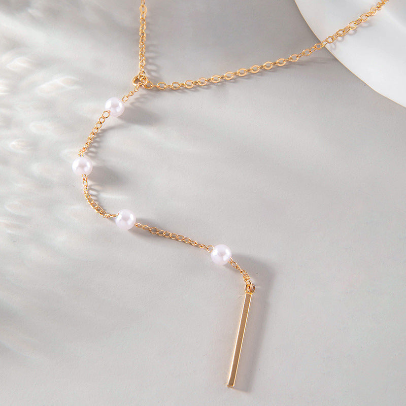 Women Design Collar Chain Necklace Simple Pearl