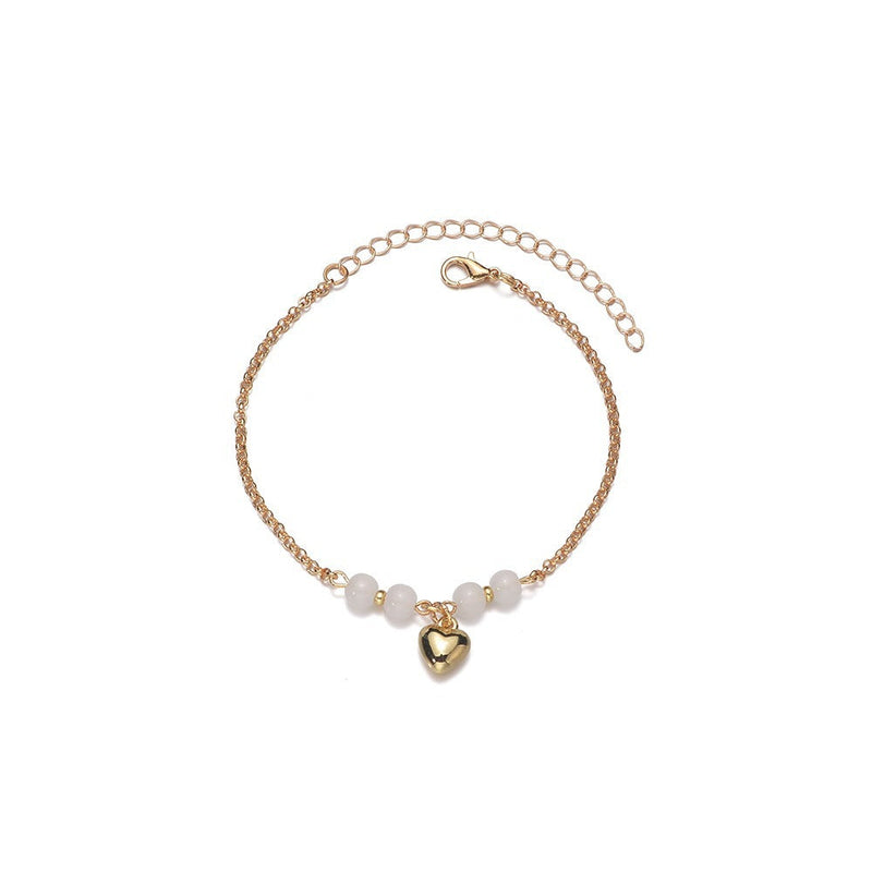 Summer Anklets Chain Beach Vacation Heart Pearl Anklets Jewelry
