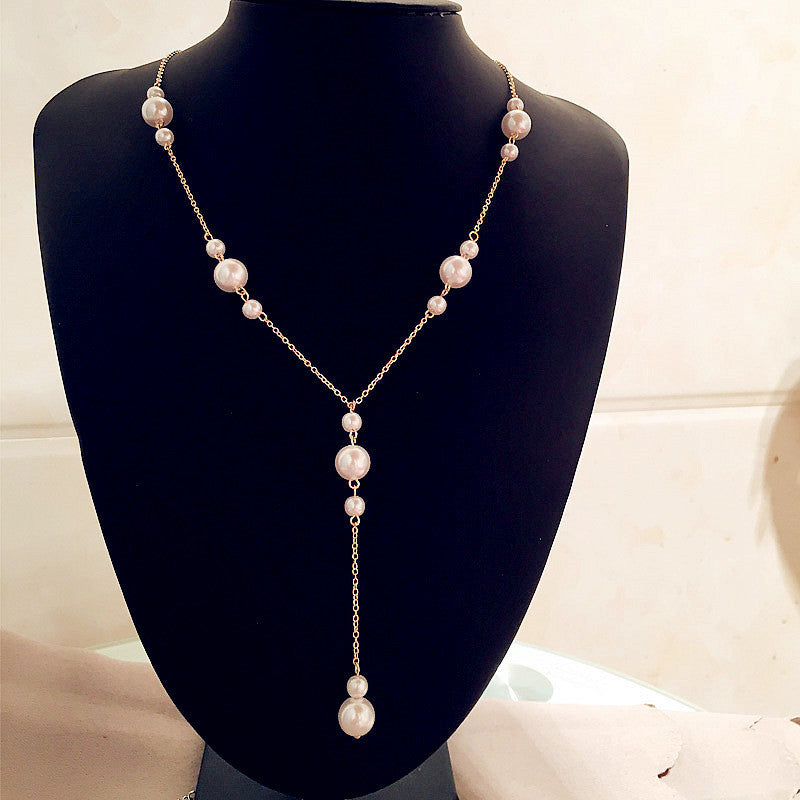 Simple Fashion Pearl Chain Necklace Long Tassel
