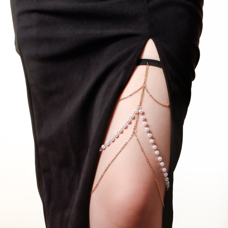 Sexy Beach Body Chain Nightclub Party Multi-layer Pearl Leg Chain