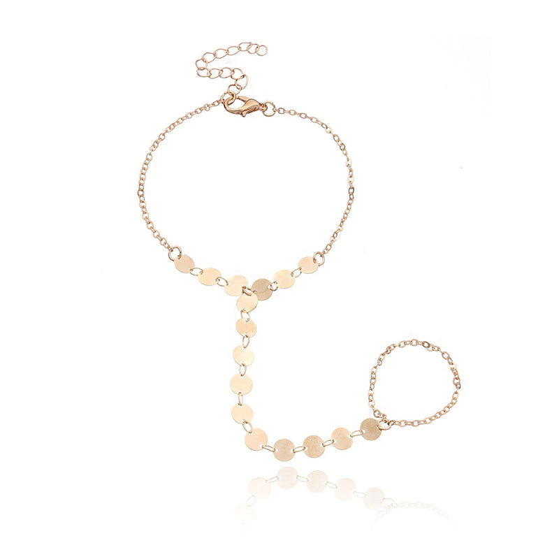 Geometric Sequined Metal Finger Ring Bracelet