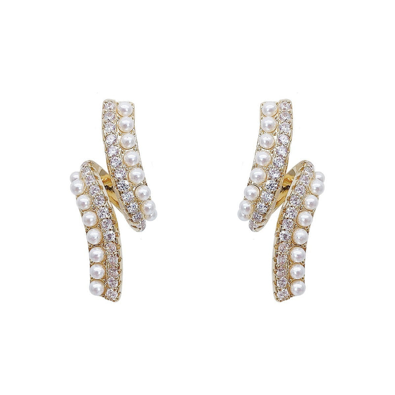 Twisted Rhinestones Pearl Earring