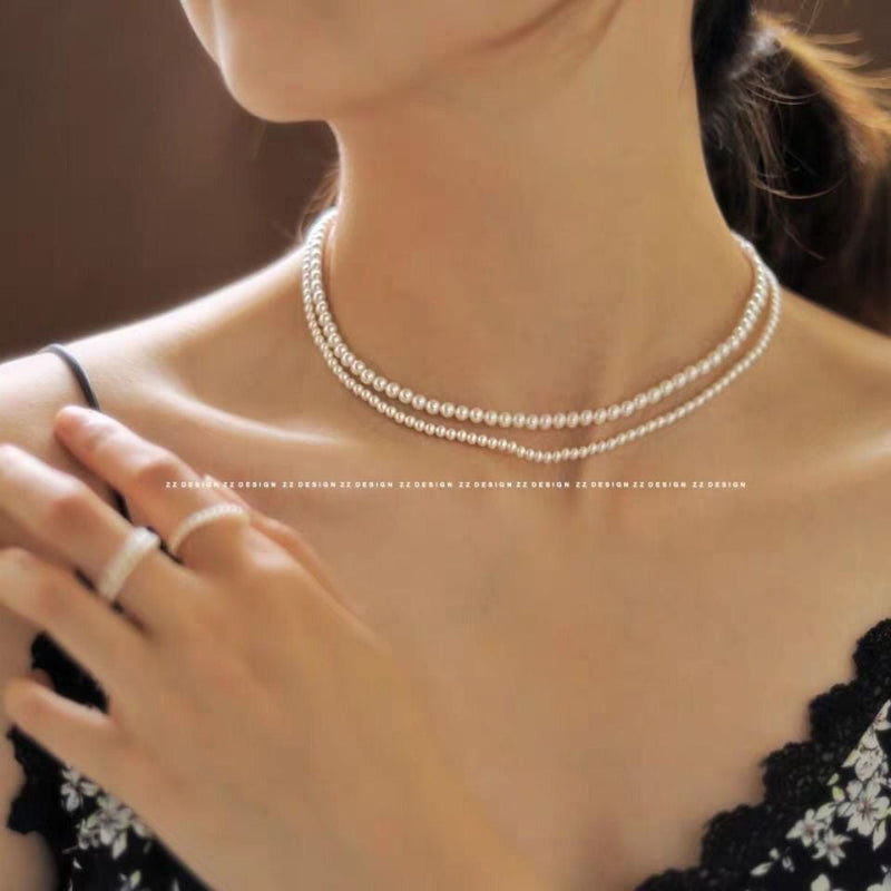 Vintage Layered Pearl Choker Necklace Double Strand Pearl Necklace