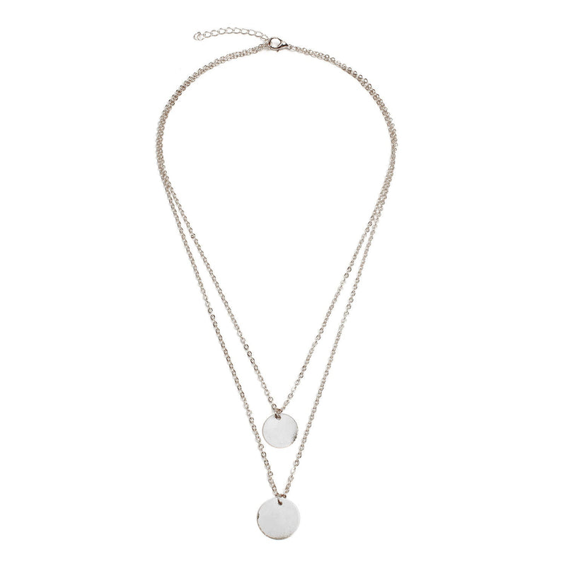 Double Layered Round Disc Pendant Necklace