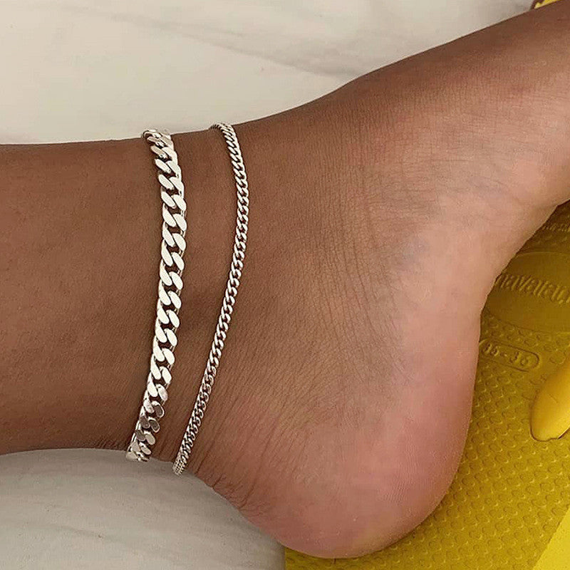 Metal Thick Chain Double Ankle Bracelet for Women