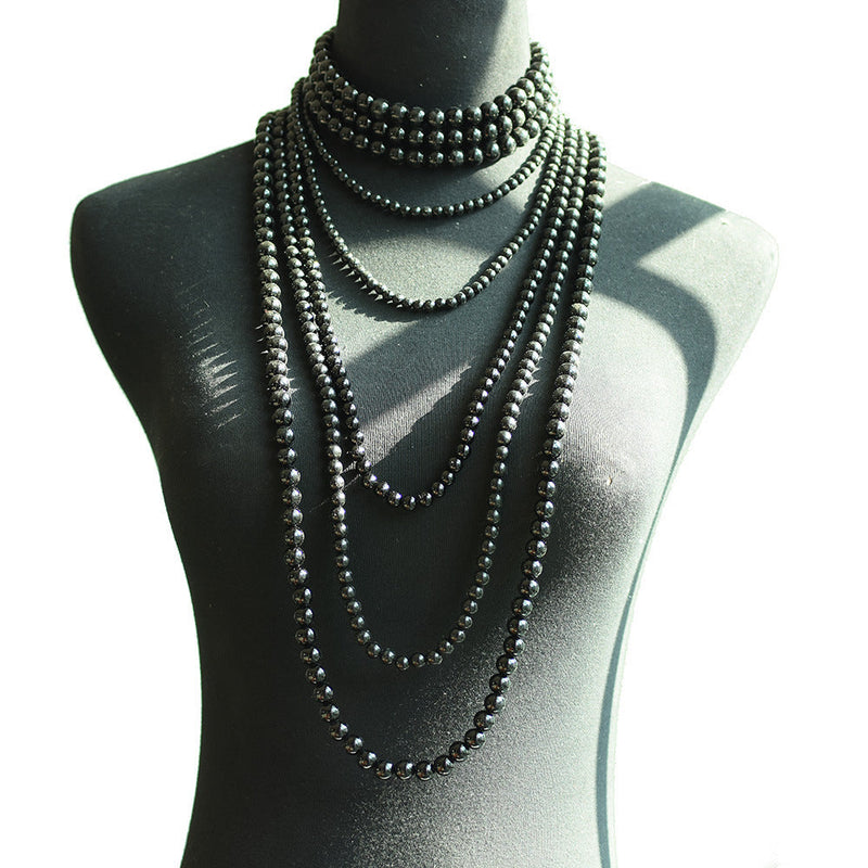 Multiple Long Beaded Vintage Collar Jewelry Imitation Pearl Baroque Style Necklace