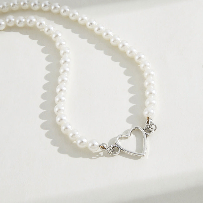 Trendy Love Heart Pearl Necklace Female