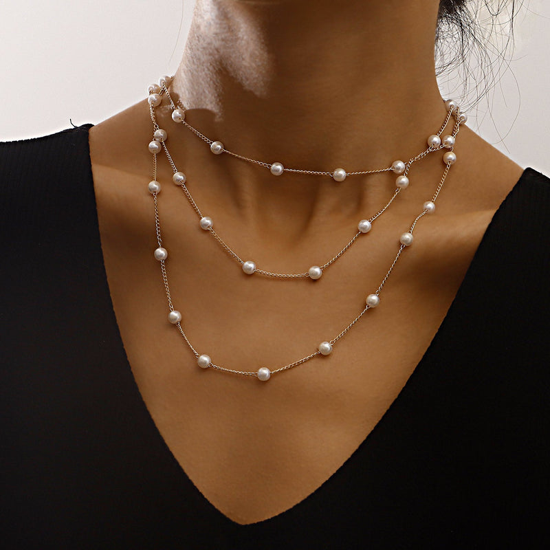 Women Layered Pearl Beads Necklace