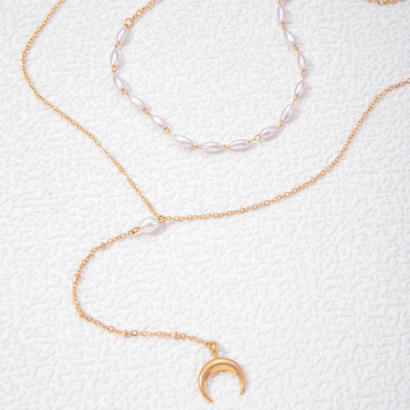 Women Pearl Bead Multi-layer Collarbone Chain Necklace