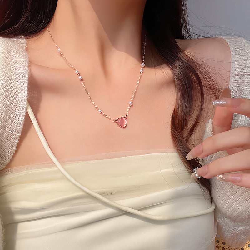 Classic pink Heart Pendant Necklace Women Jewelry