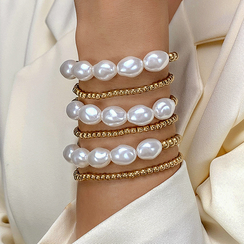 Imitation Pearl Beaded Bracelet Set